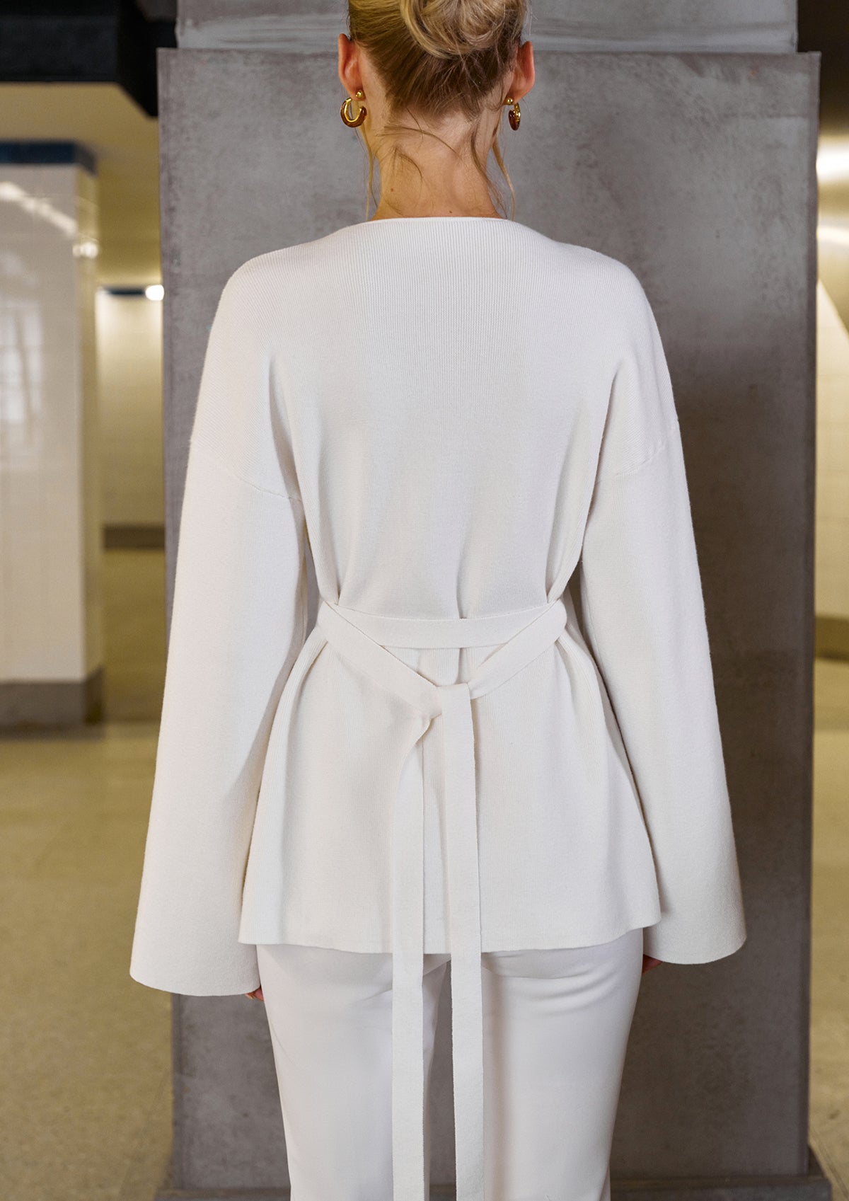 Wool-Blend V-Neck Single-Button Sweater