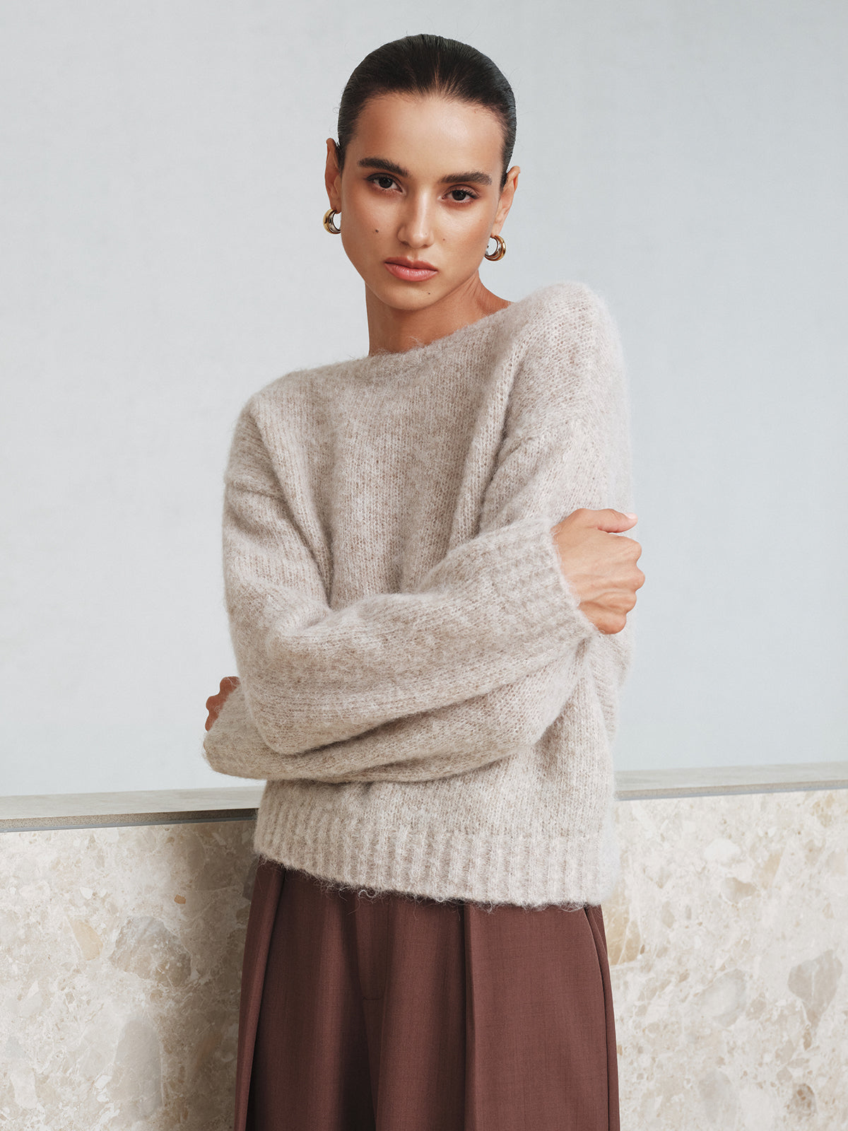 Twisted Backless Wool Blend Sweater