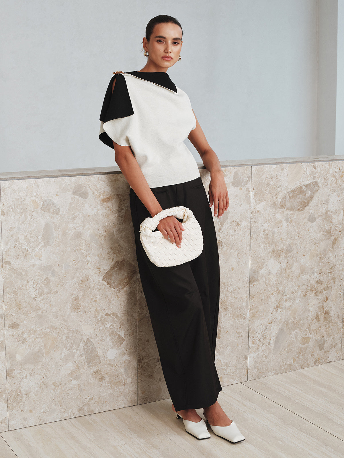 Asymmetric Color-Block Knit Top