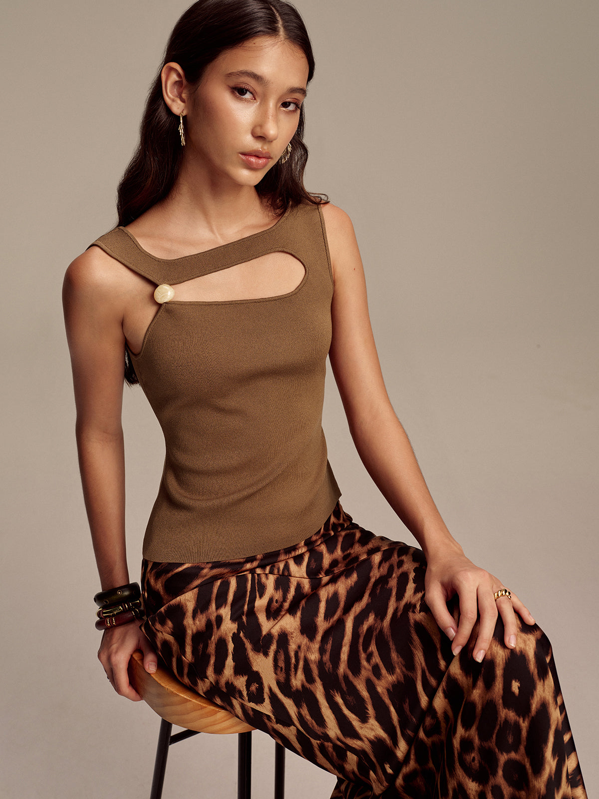 Asymmetric Cut-Out Bead Sweater Vest