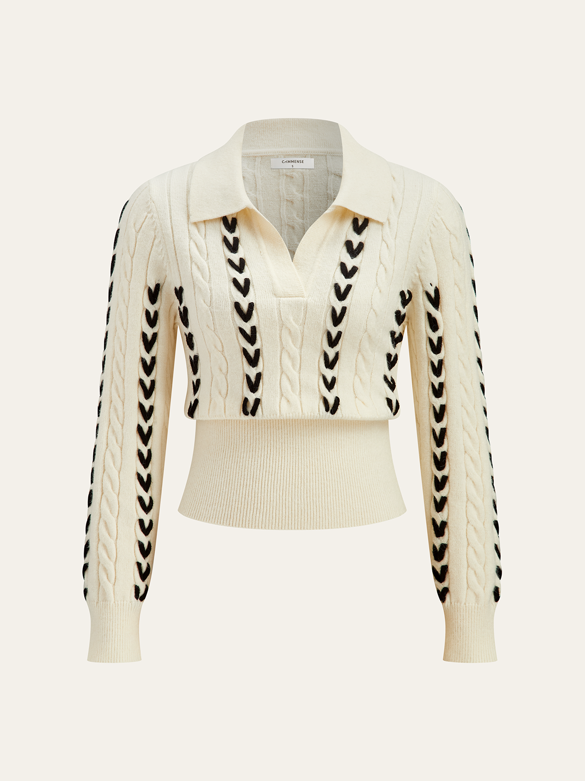 Contrast Stitched Cable Knit Polo Sweater