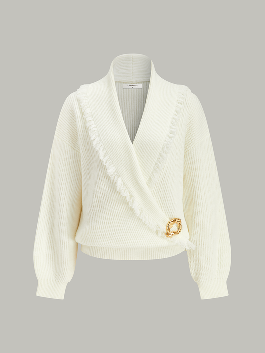 Wrap Fringe Wool Blend Sweater