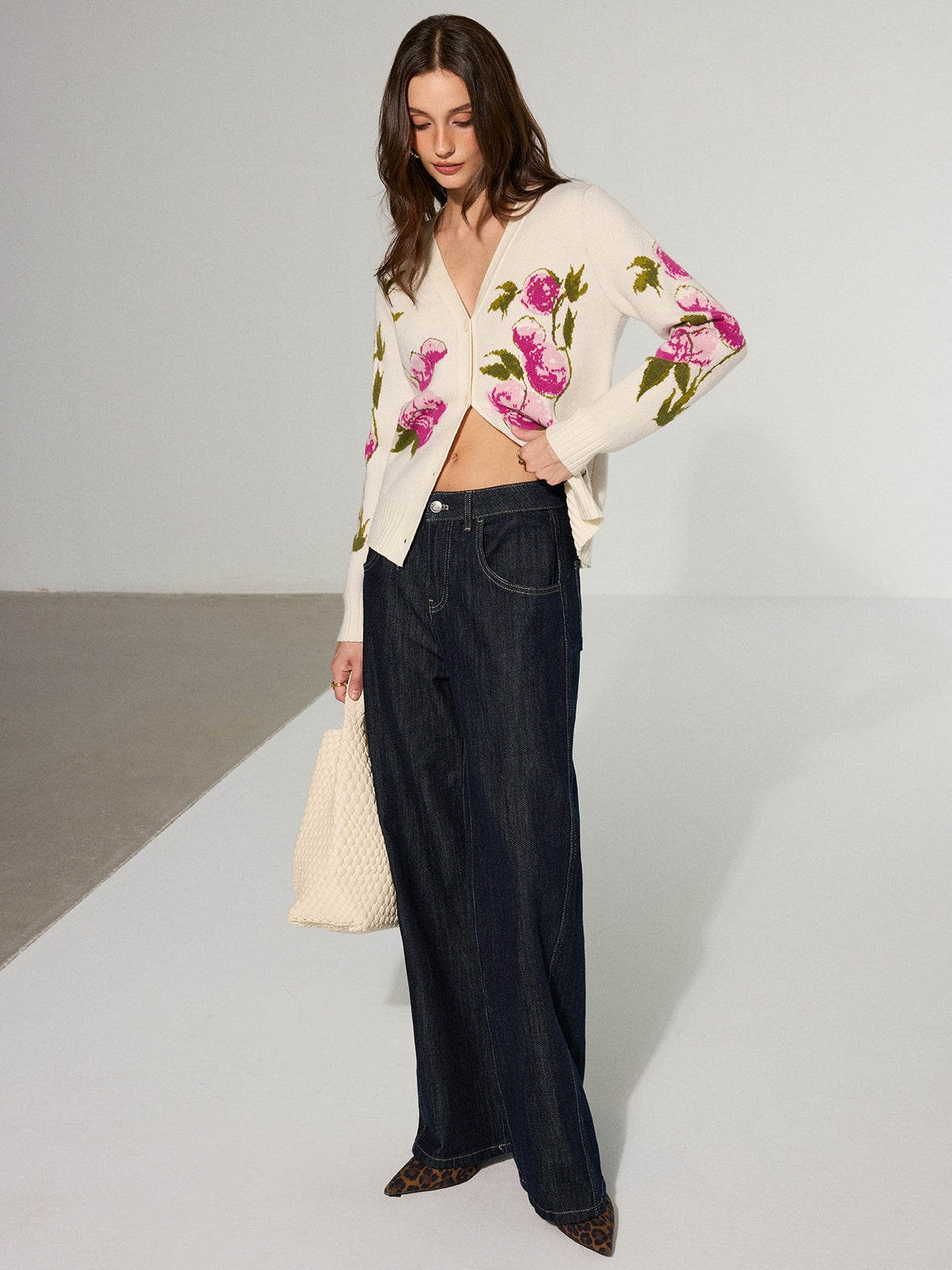 Floral V-Neck Button-Front Cardigan