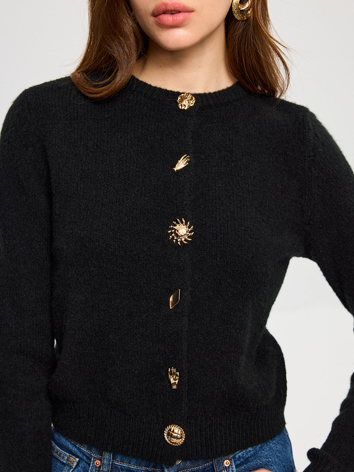 Wool Blend Metal Button Cardigan