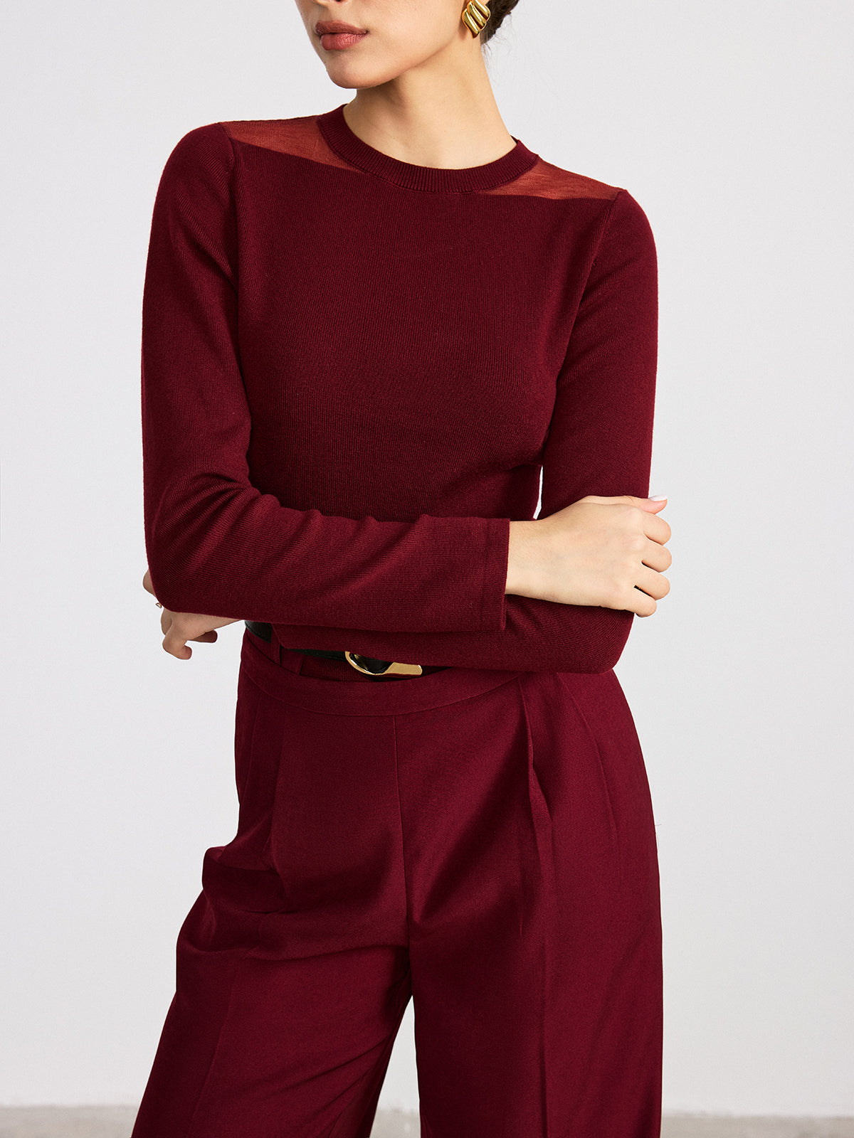 Sheer Paneled Wool Blend Knit Top