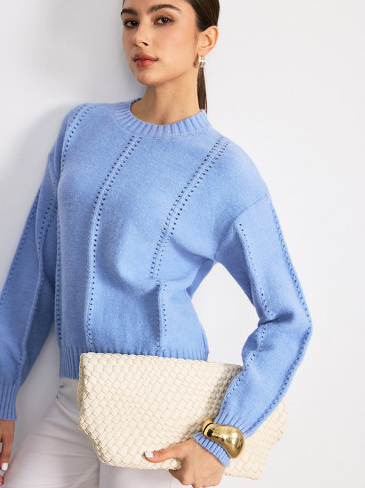 Eyelet Detail Crew Neck Sweater