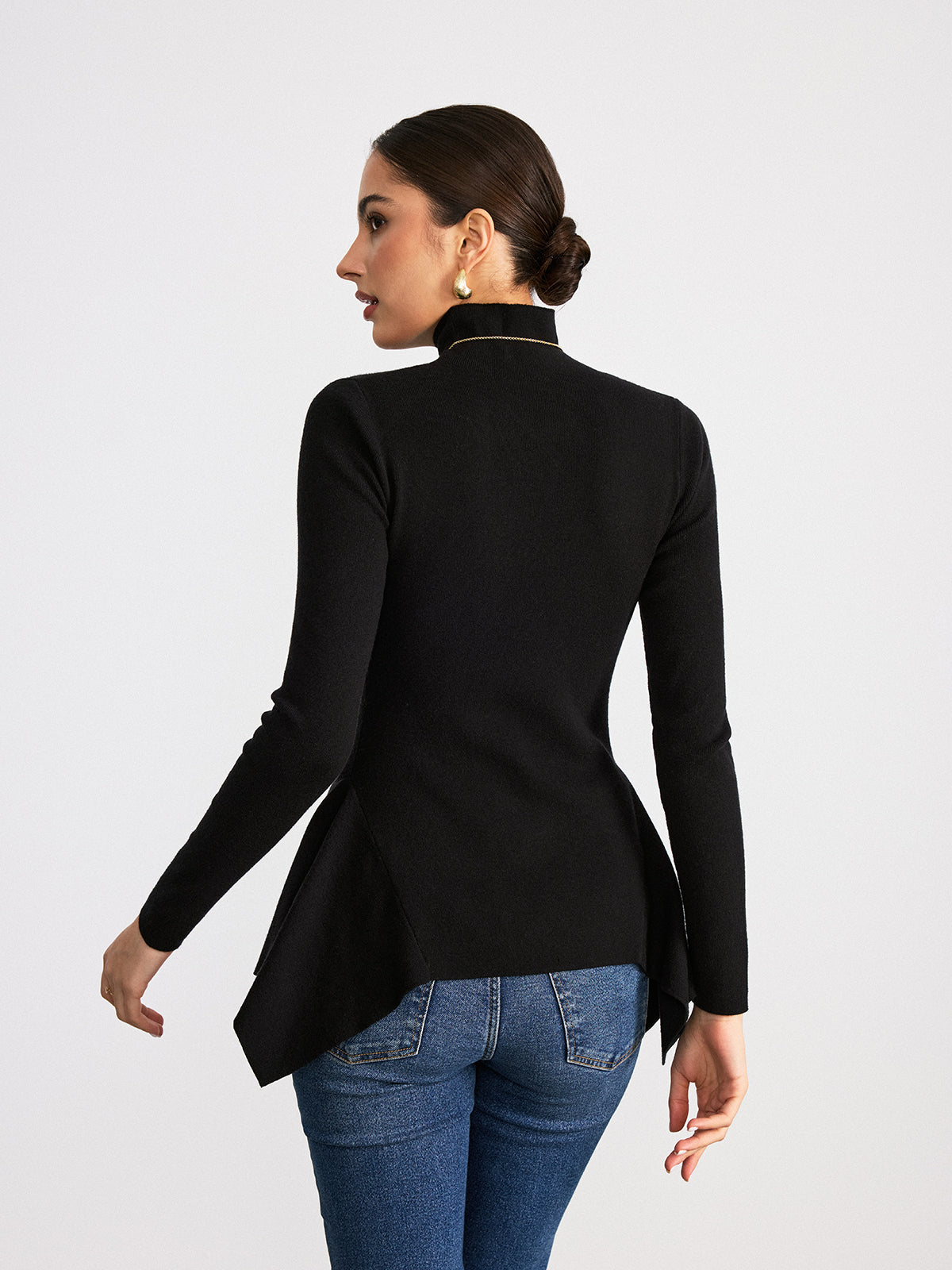 Turtleneck Asymmetric Peplum Sweater