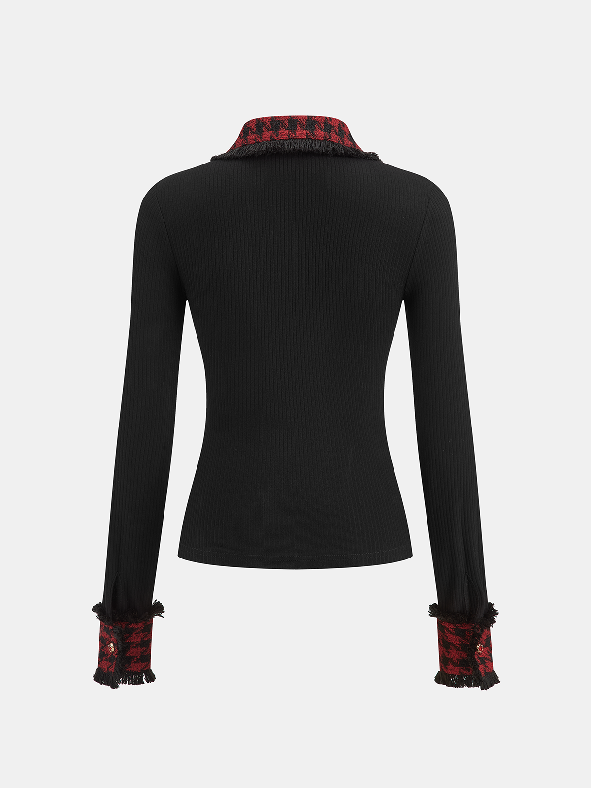 Contrast Checkered Collar Ribbed Knit Top