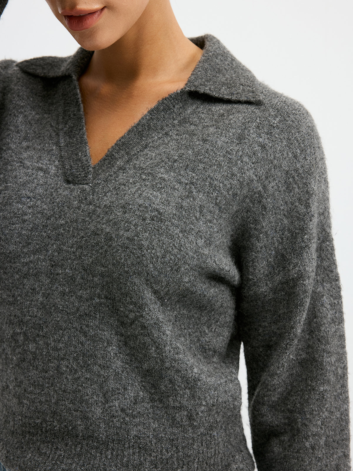 Wool Blend Polo Collar Casual Sweater