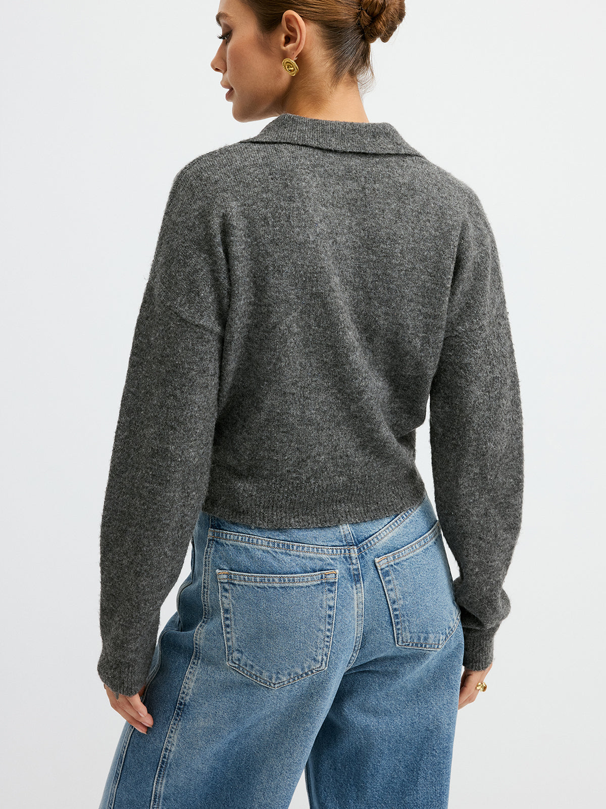 Wool Blend Polo Collar Casual Sweater