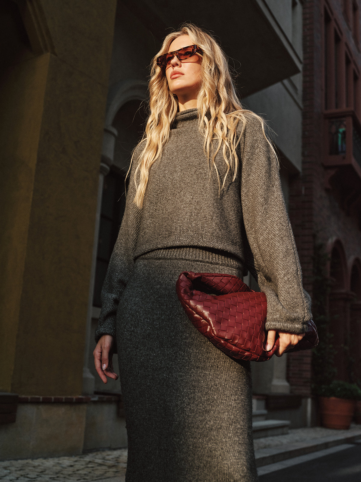 Wool Blend Knit Sweater and Maxi Skirt Set