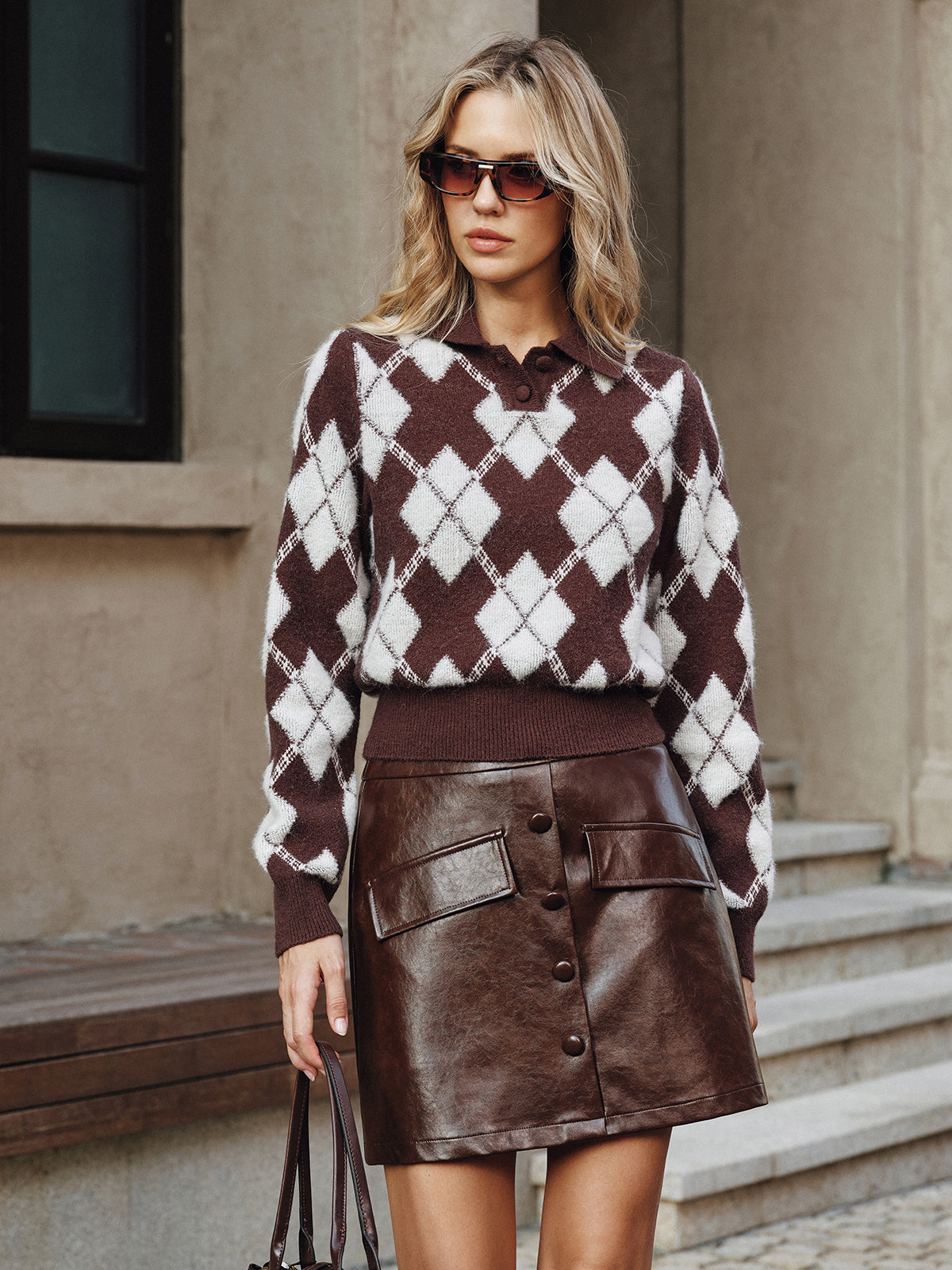 Argyle Pattern Collared Sweater