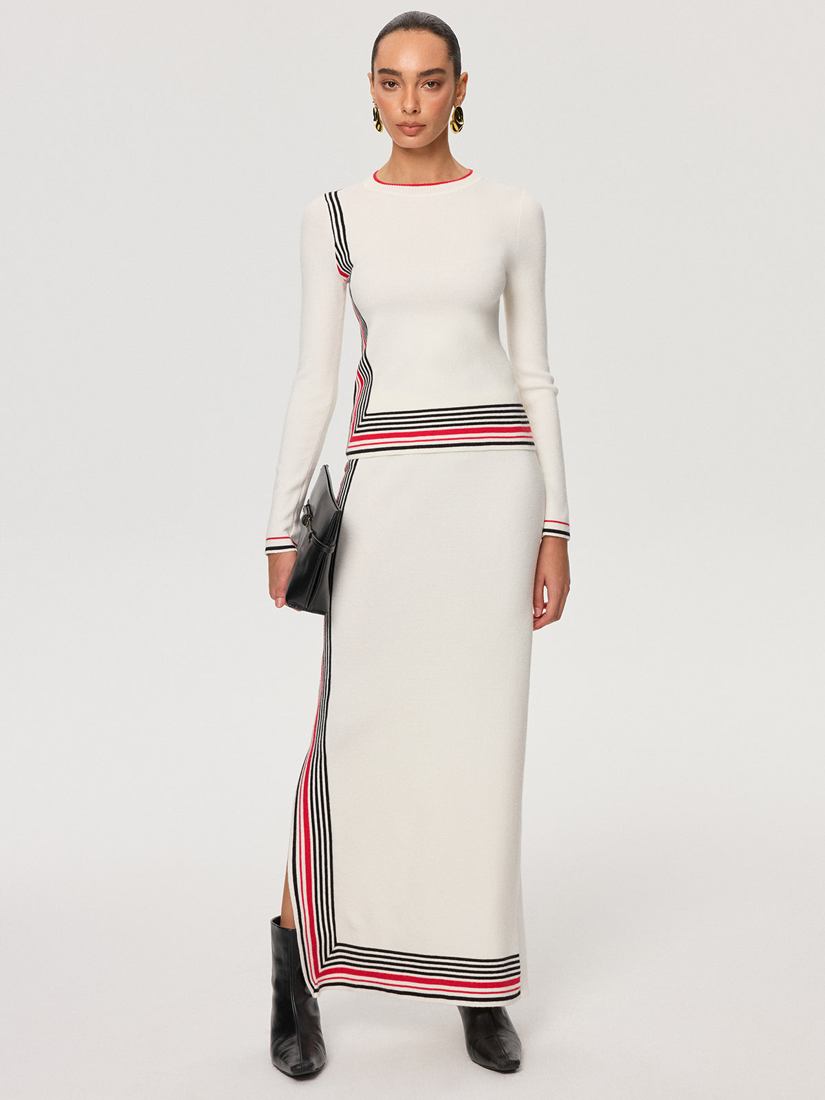 Striped Wool-Blend Slit Maxi Skirt