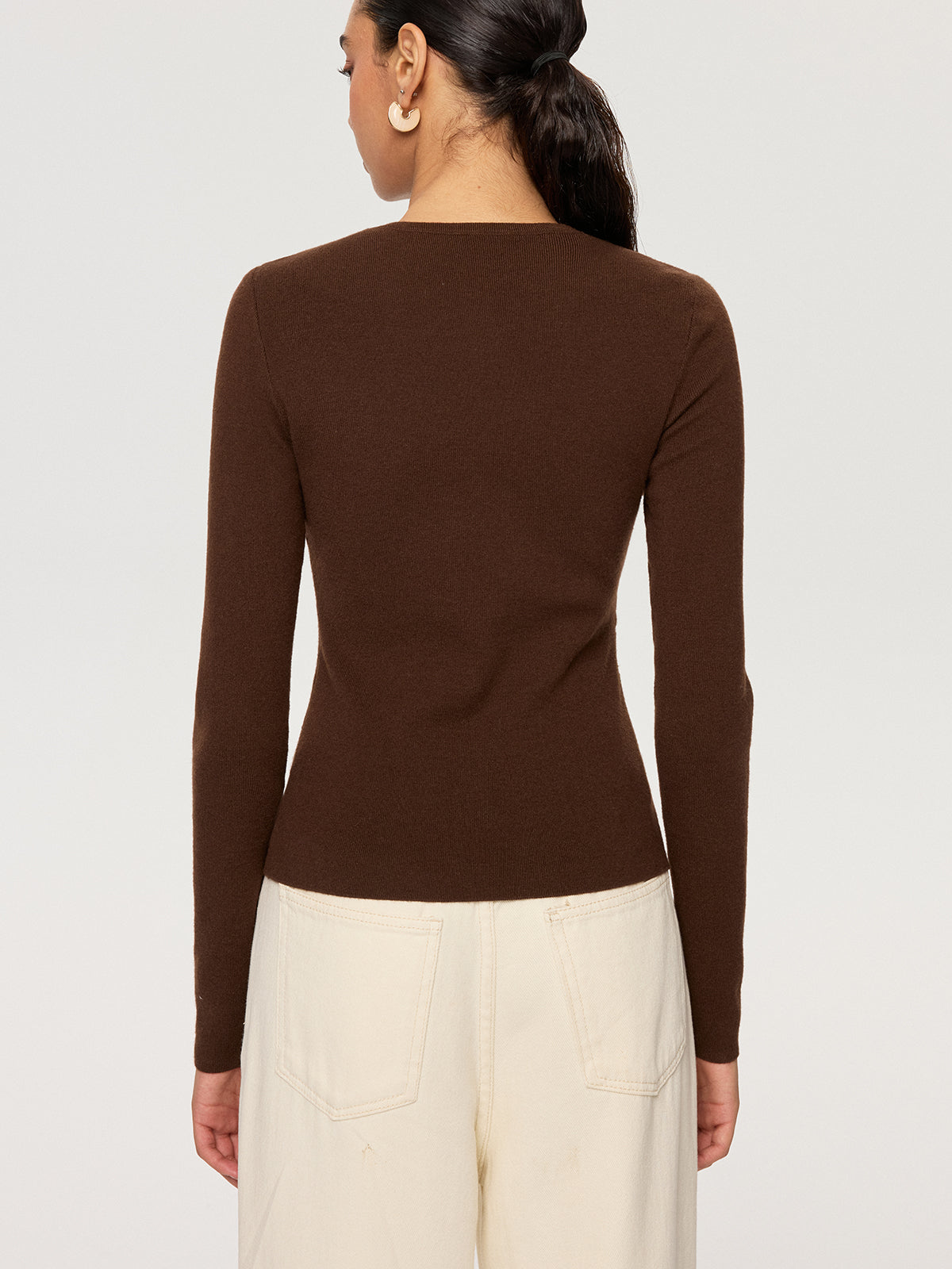Metal Ring Detail Long Sleeve Knit Top