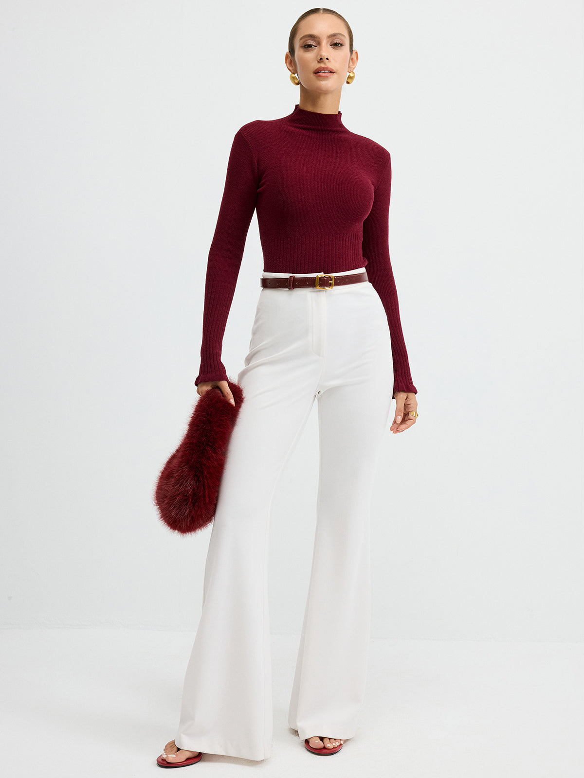 Slim Fit Mock Neck Ribbed Knit Top