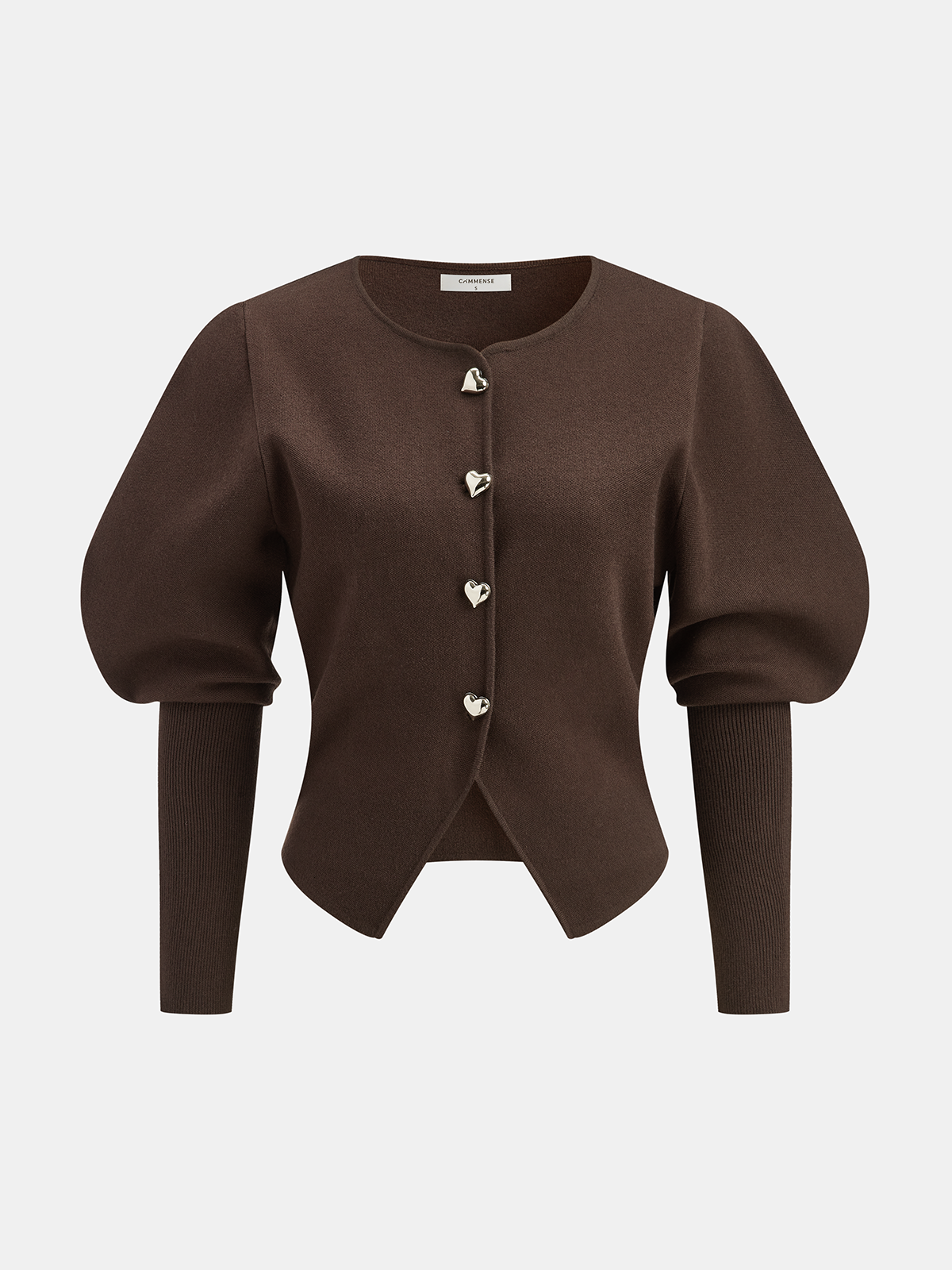 Leg-Of-Mutton Sleeve Heart-Button Wool Blend Cardigan