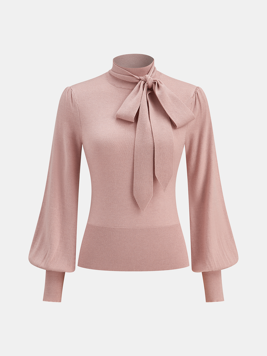 Bow Tie Neck Wool Blend Sweater