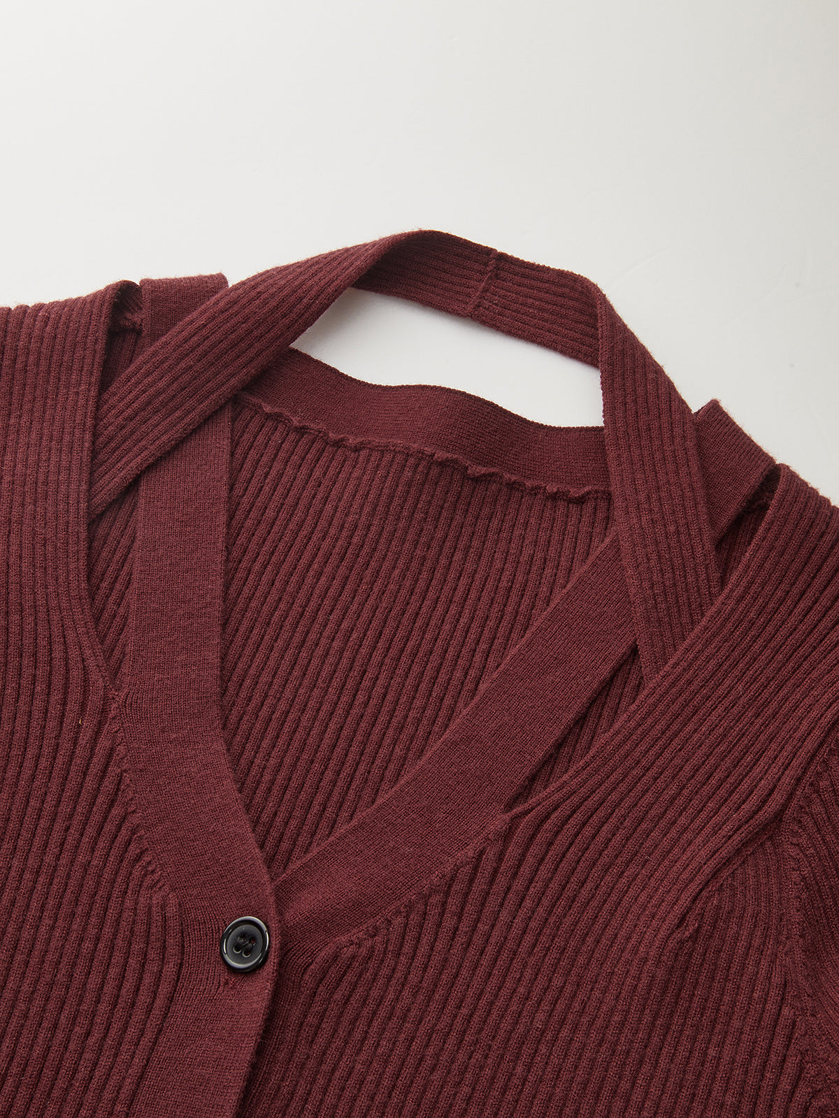 Halter Neck Button Front Ribbed Sweater