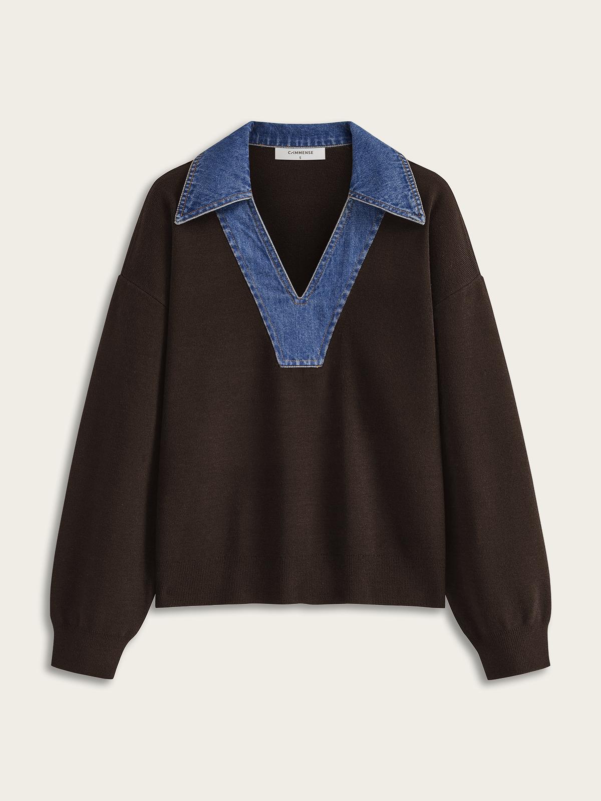 Denim Collar V-Neck Sweater