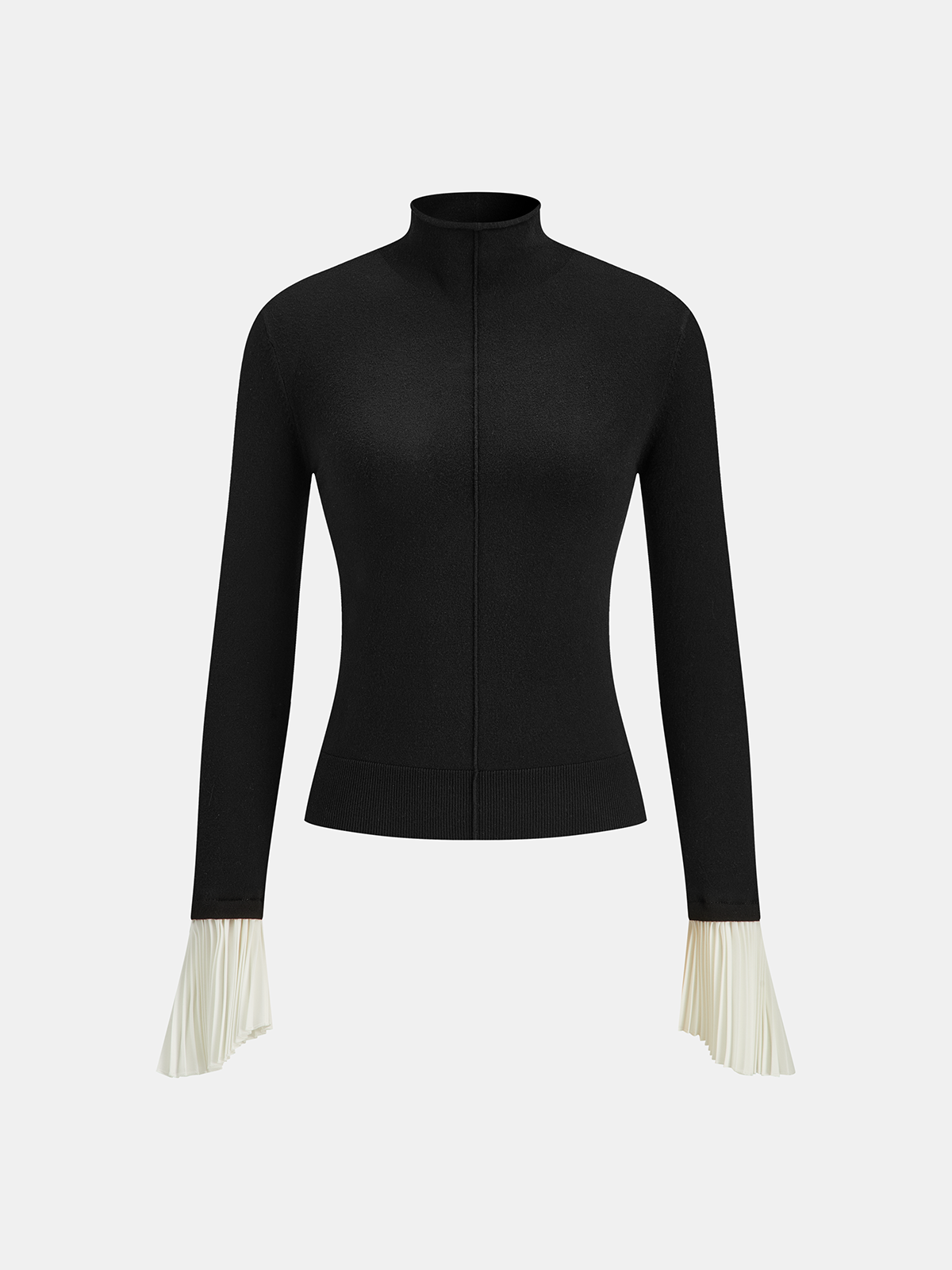 Contrast Pleated Cuff Mock Neck Sweater