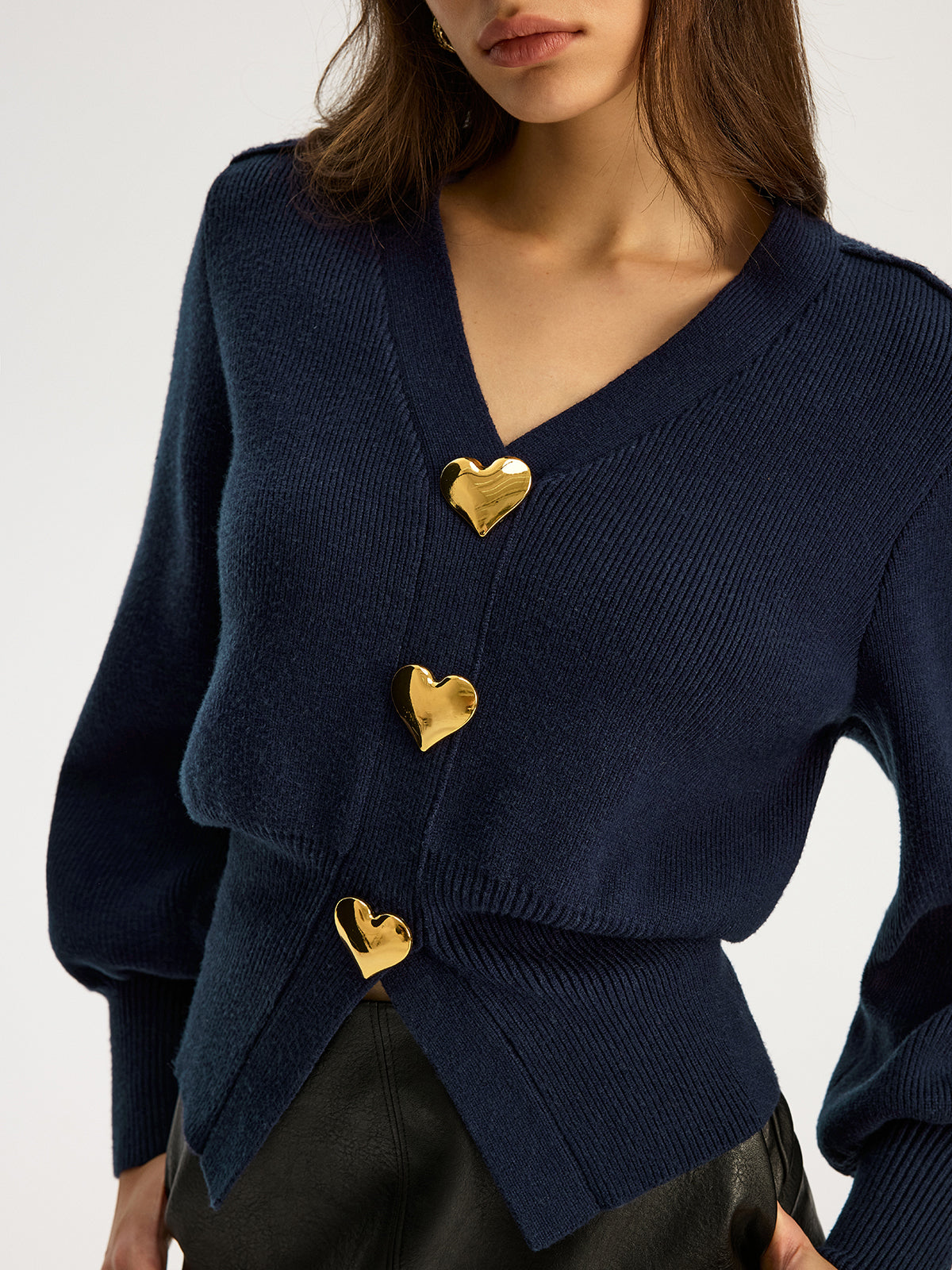 Heart Metal Detail V-Neck Sweater