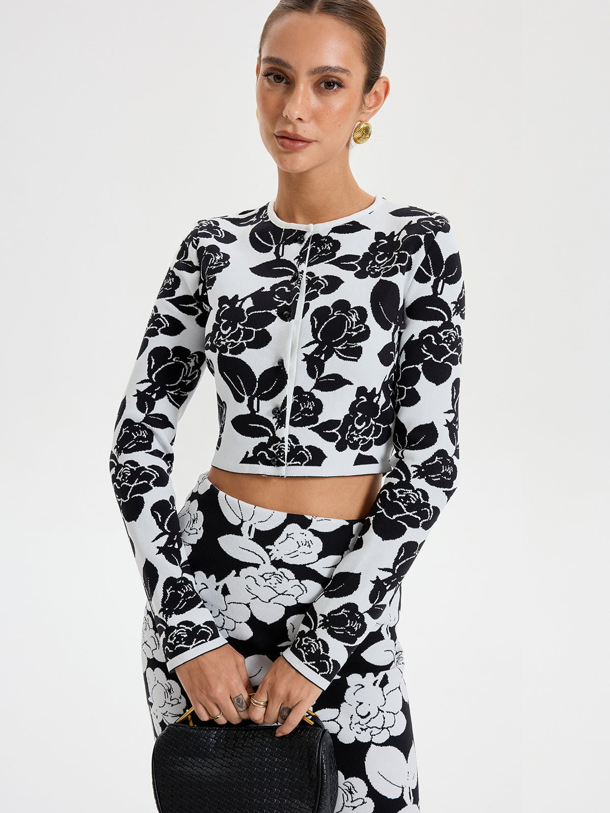 Floral Pattern Crop Cardigan