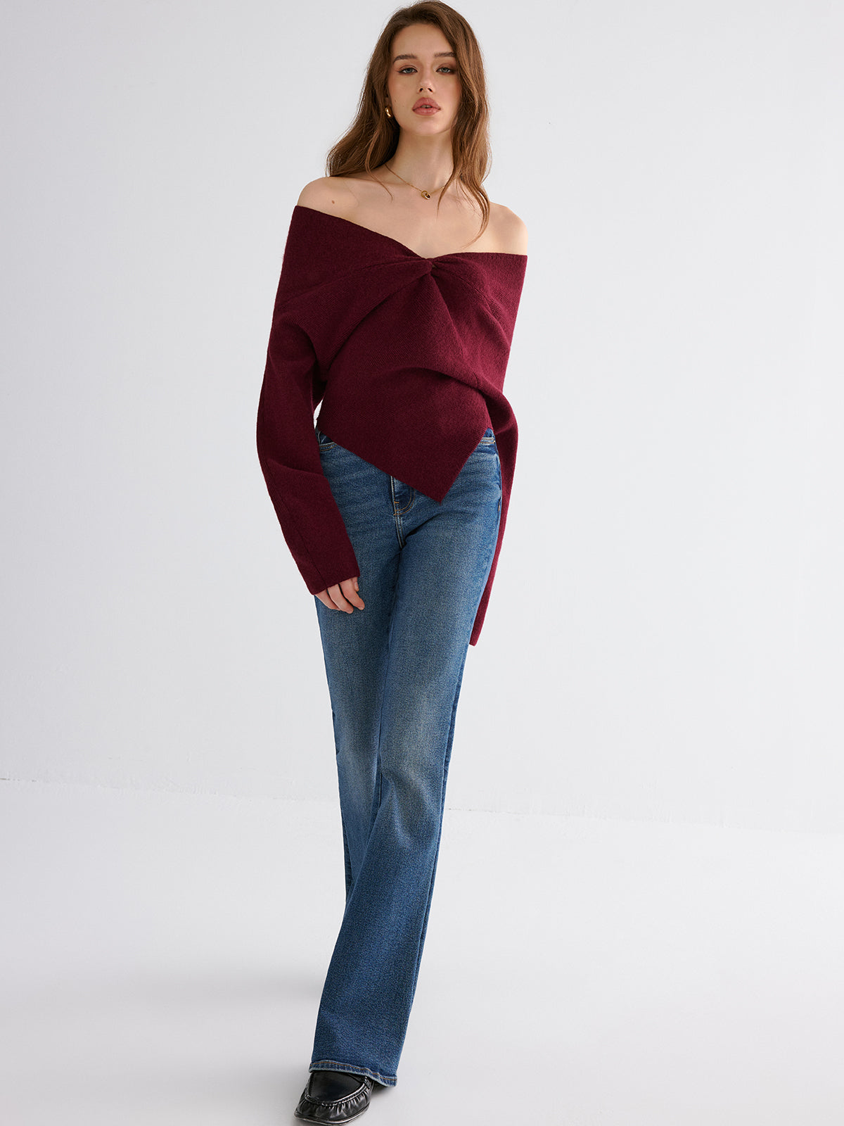 Off-Shoulder Twisted Knit Top