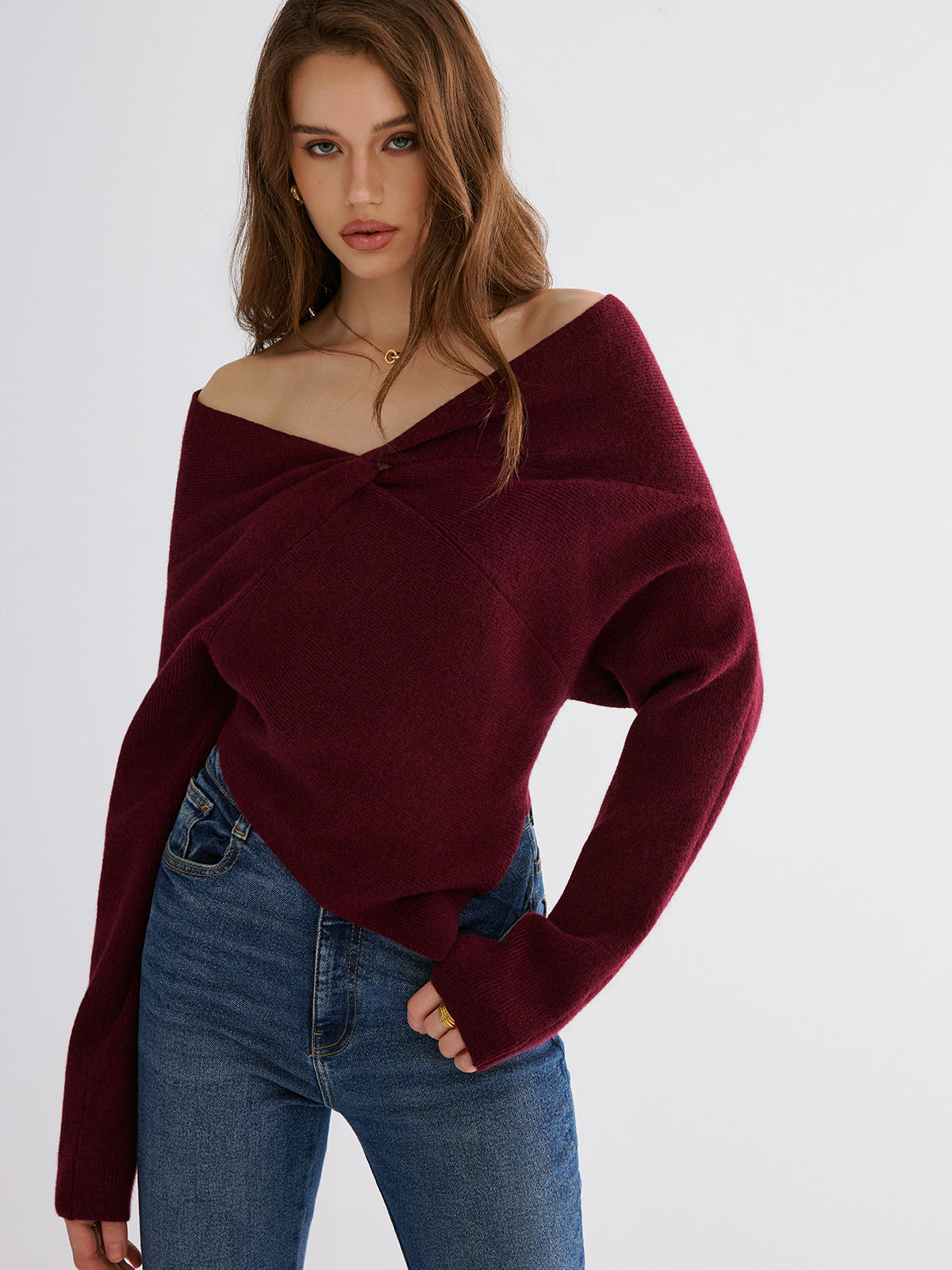 Off-Shoulder Twisted Knit Top