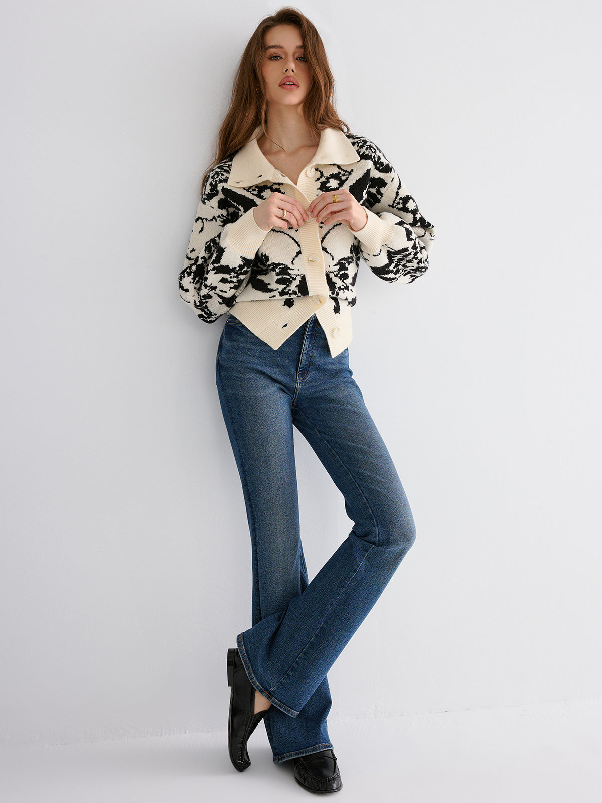 Floral Jacquard Button Cardigan