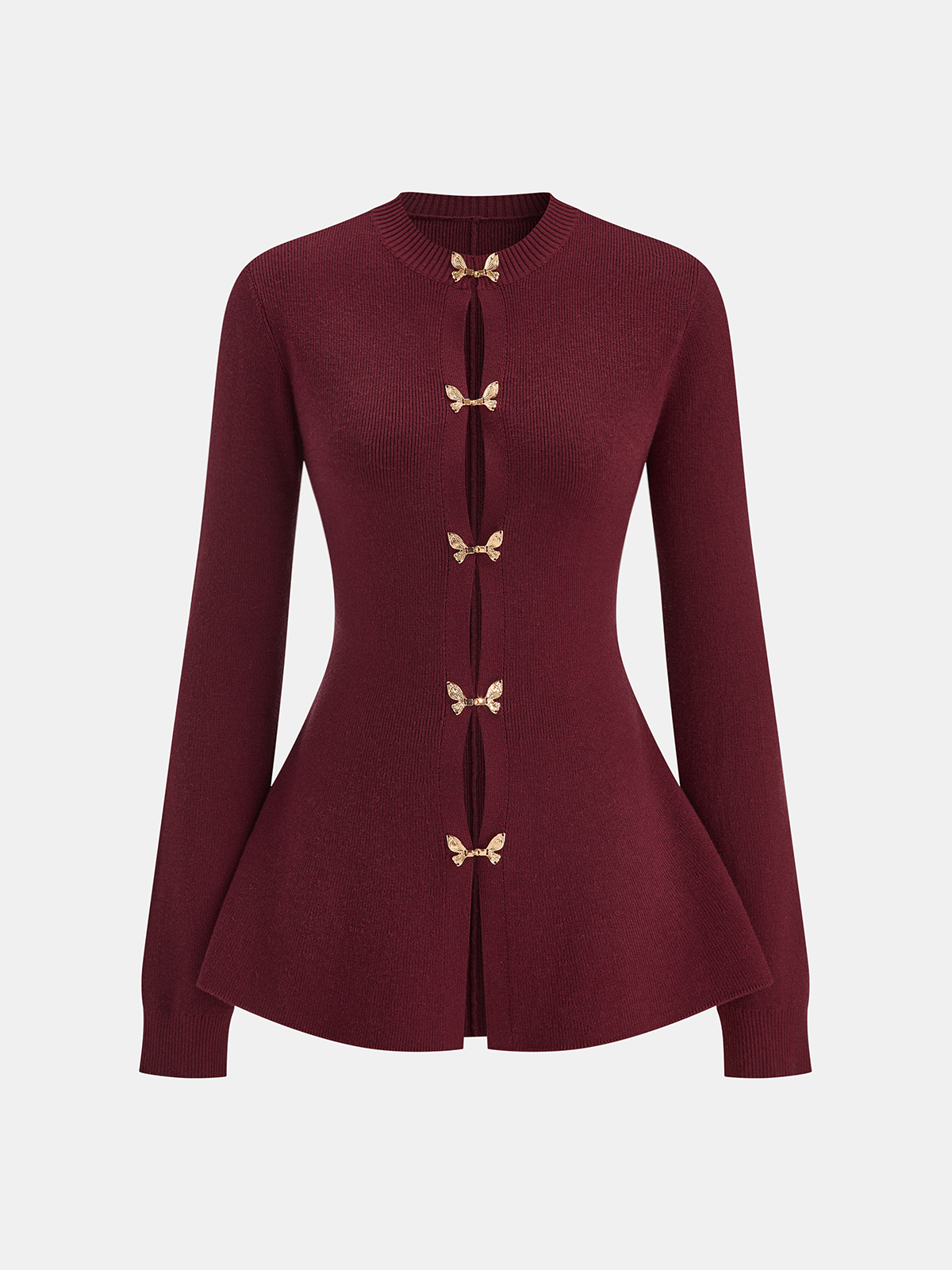 Bow Buckle Peplum Knit Cardigan