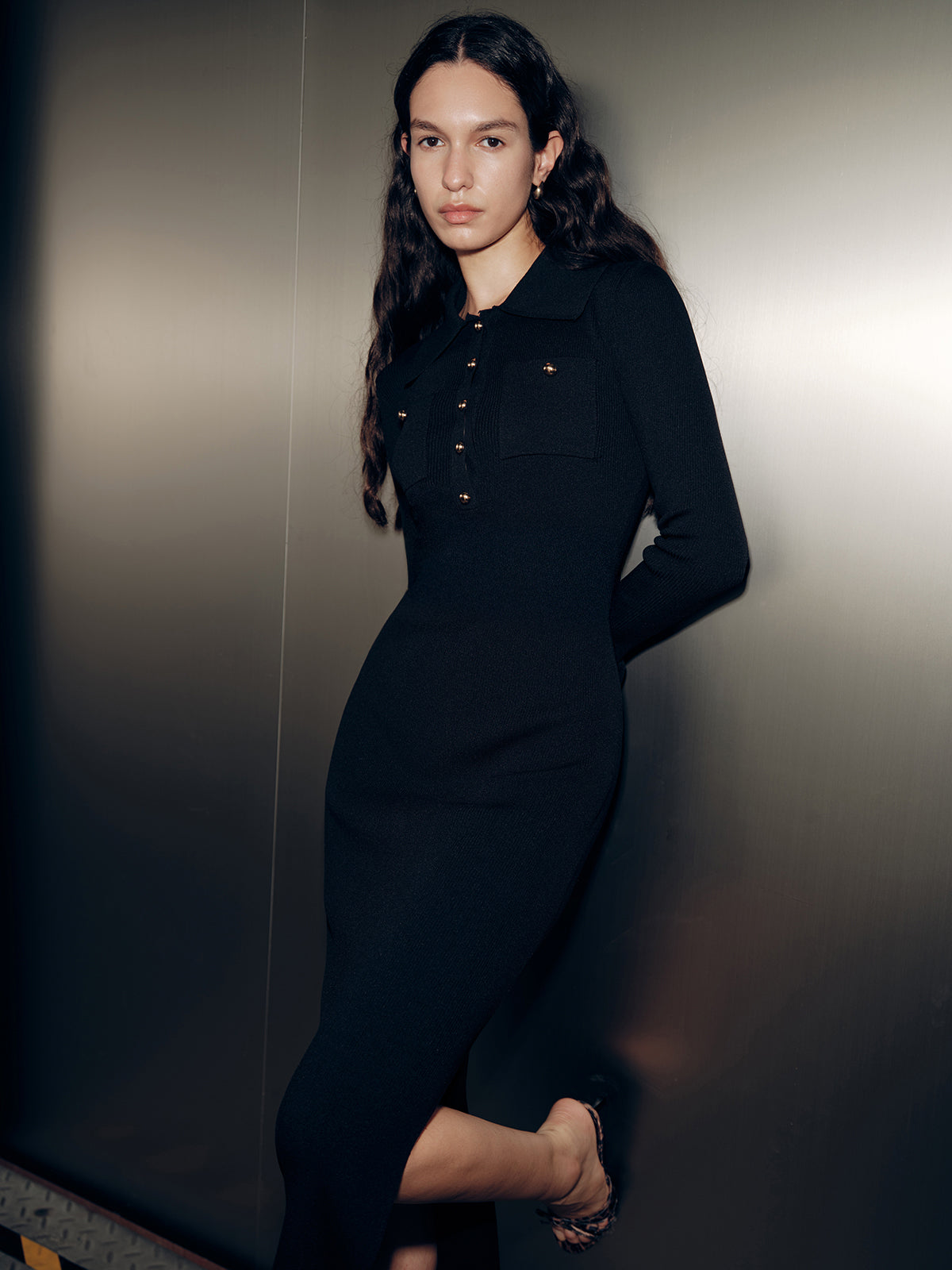 Collared Long Sleeve Maxi Dress