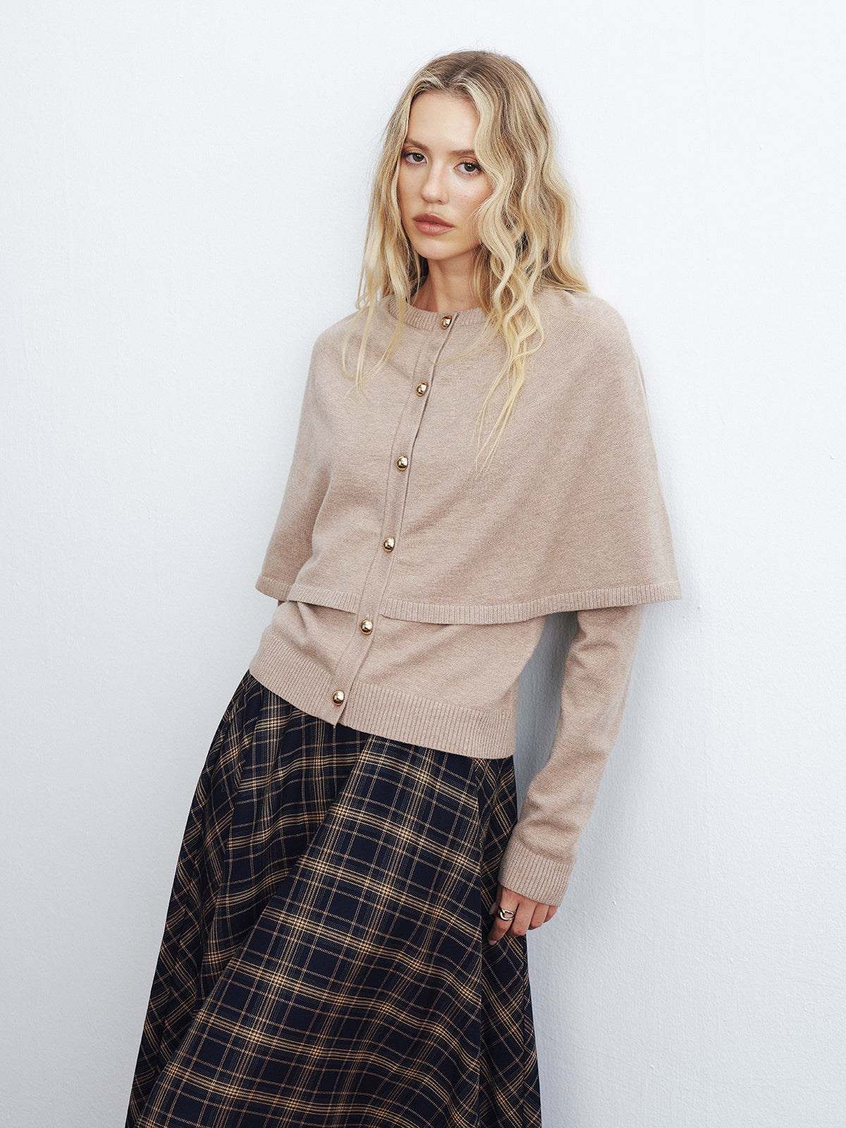 Layered Cape-Style Cardigan