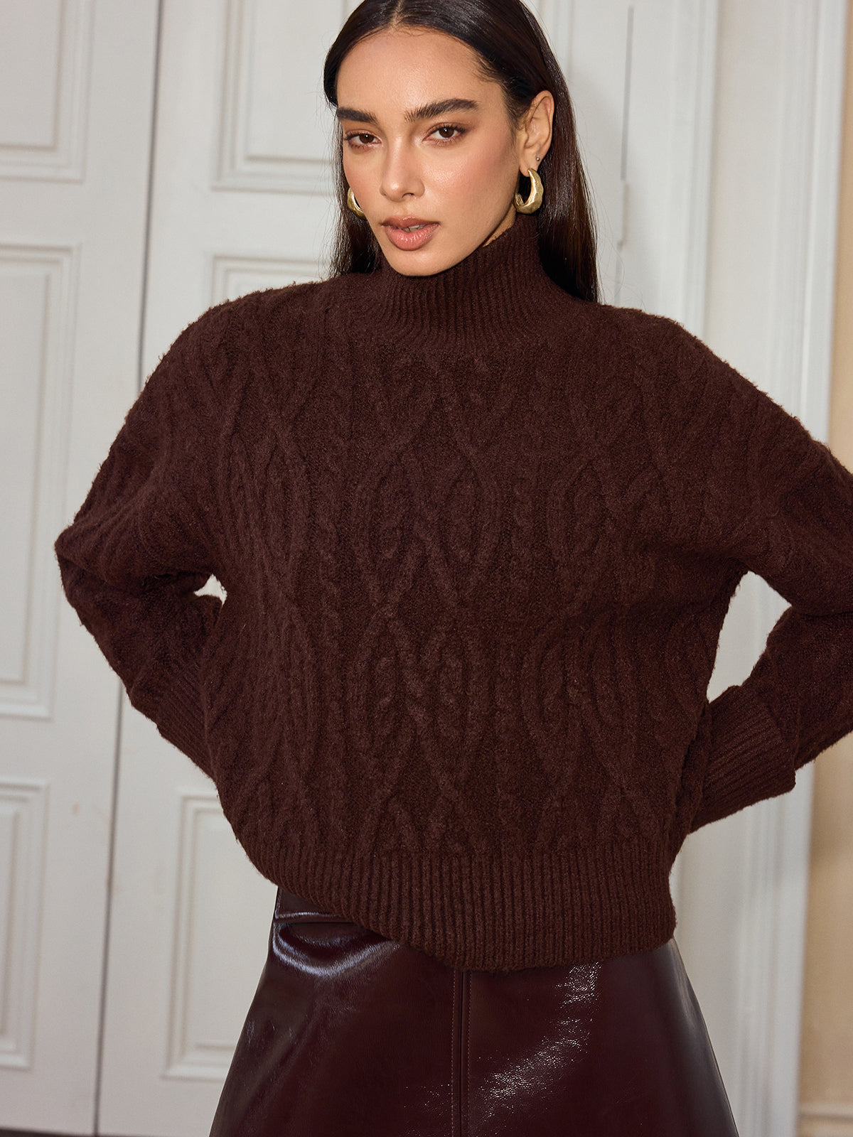 Cable-Knit Turtleneck Sweater