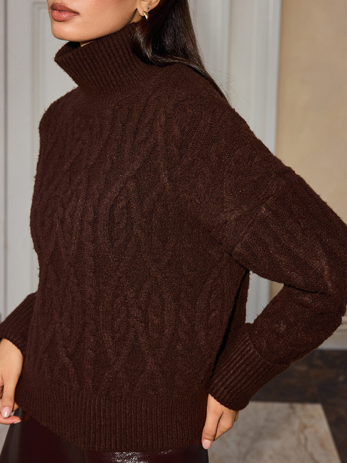 Cable-Knit Turtleneck Sweater