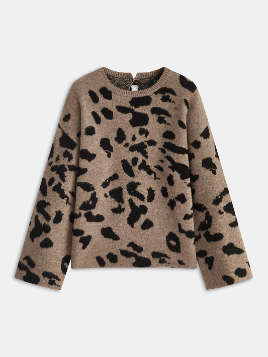 Bow Detail Leopard Print Knit Sweater