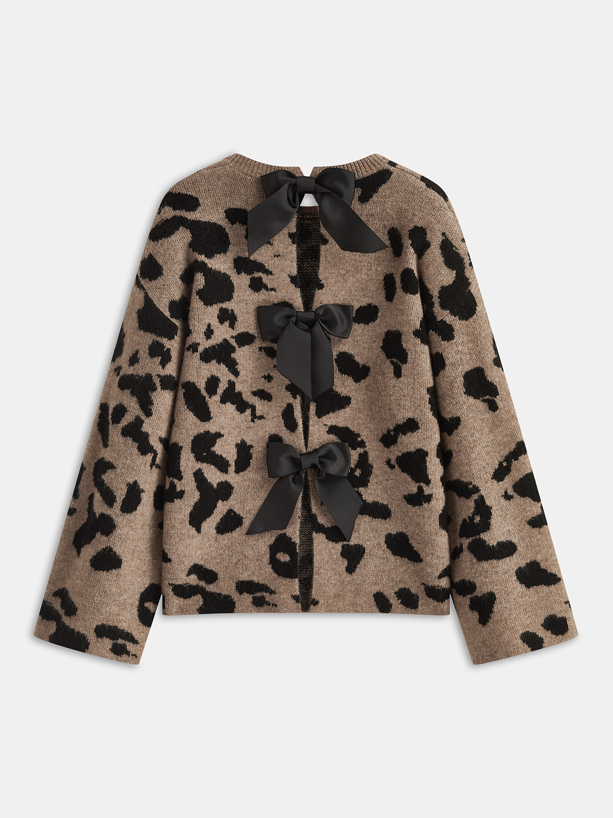 Bow Detail Leopard Print Knit Sweater