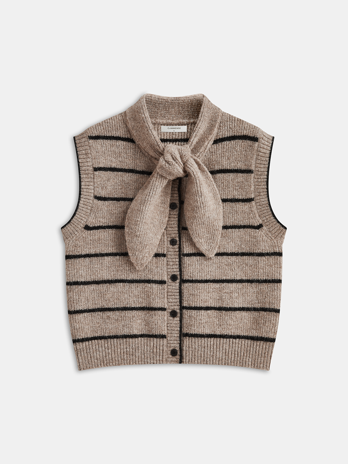 Striped Knit Vest with Tie Neck Detail