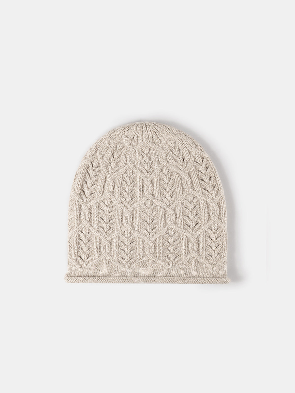Leaf Cable Pattern Wool Knit Beanie