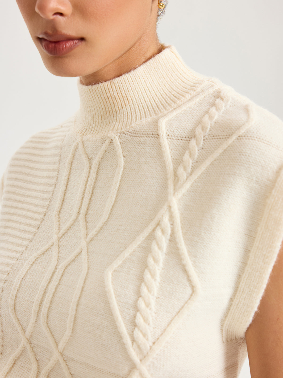 Mock Neck Cap Sleeve Sweater Vest