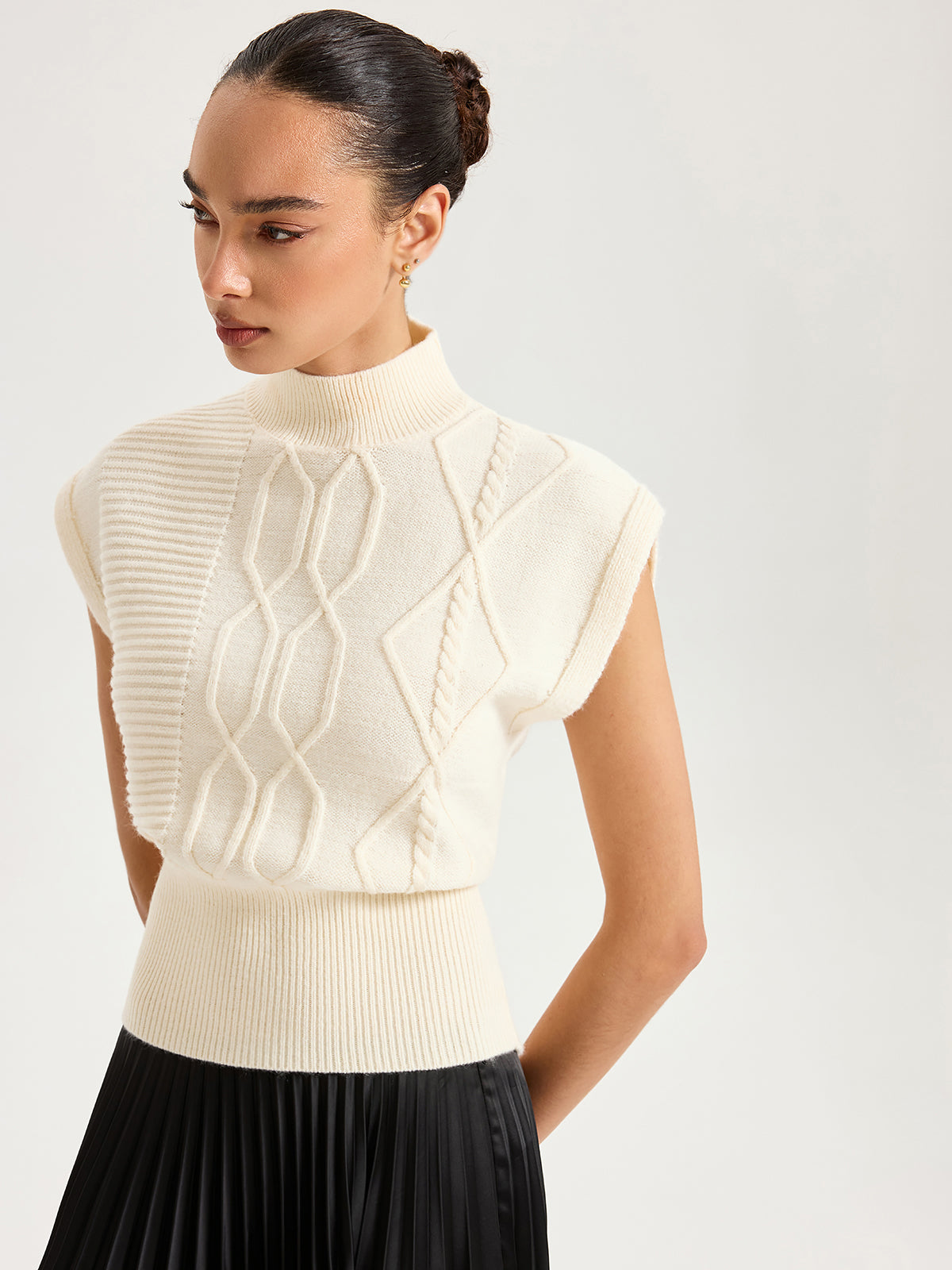 Mock Neck Cap Sleeve Sweater Vest