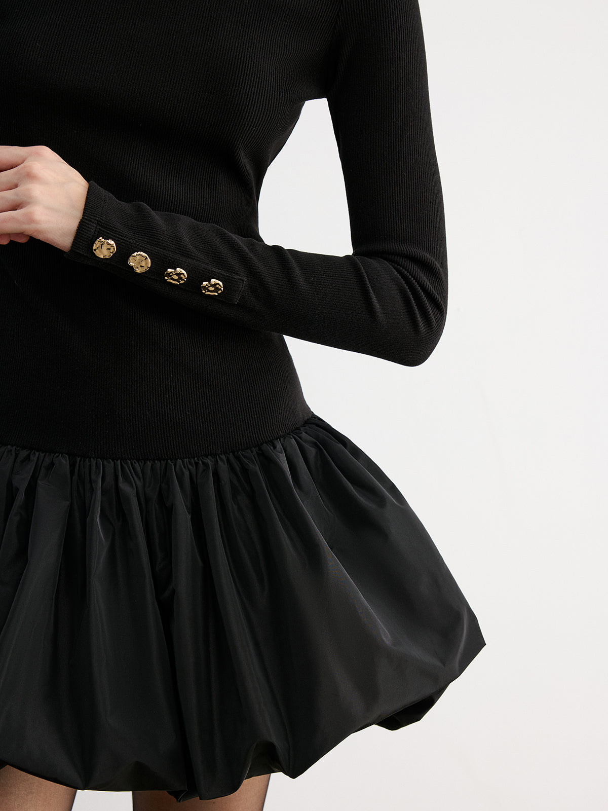 Bubble Hem Long-Sleeve Knit Mini Dress