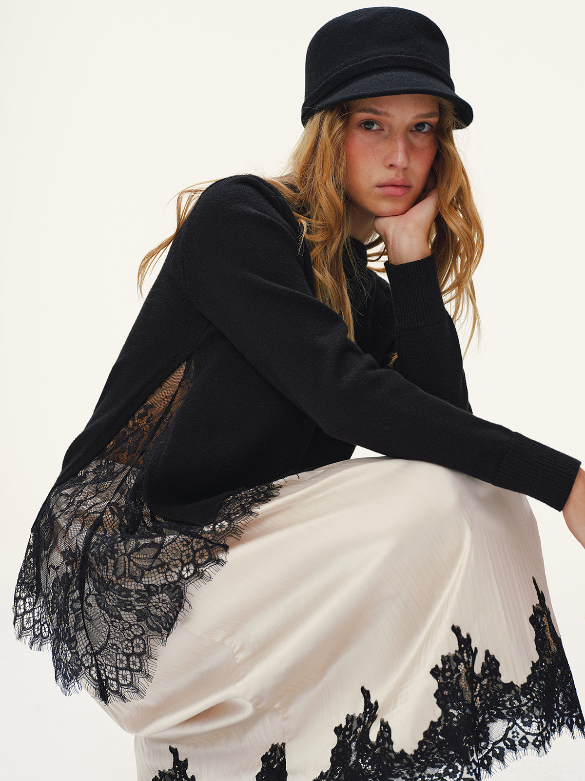 Lace Panel Knitted Sweater