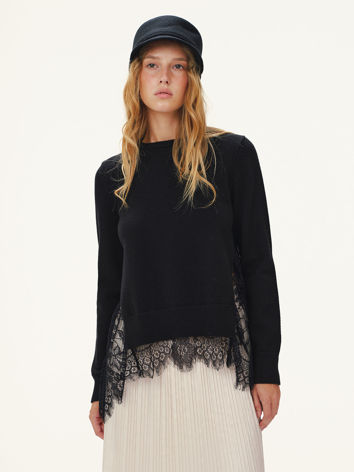 Lace Panel Knitted Sweater