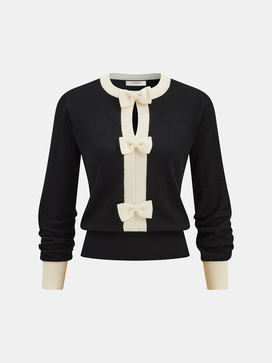 Contrast Trim Bow Detail Knit Top