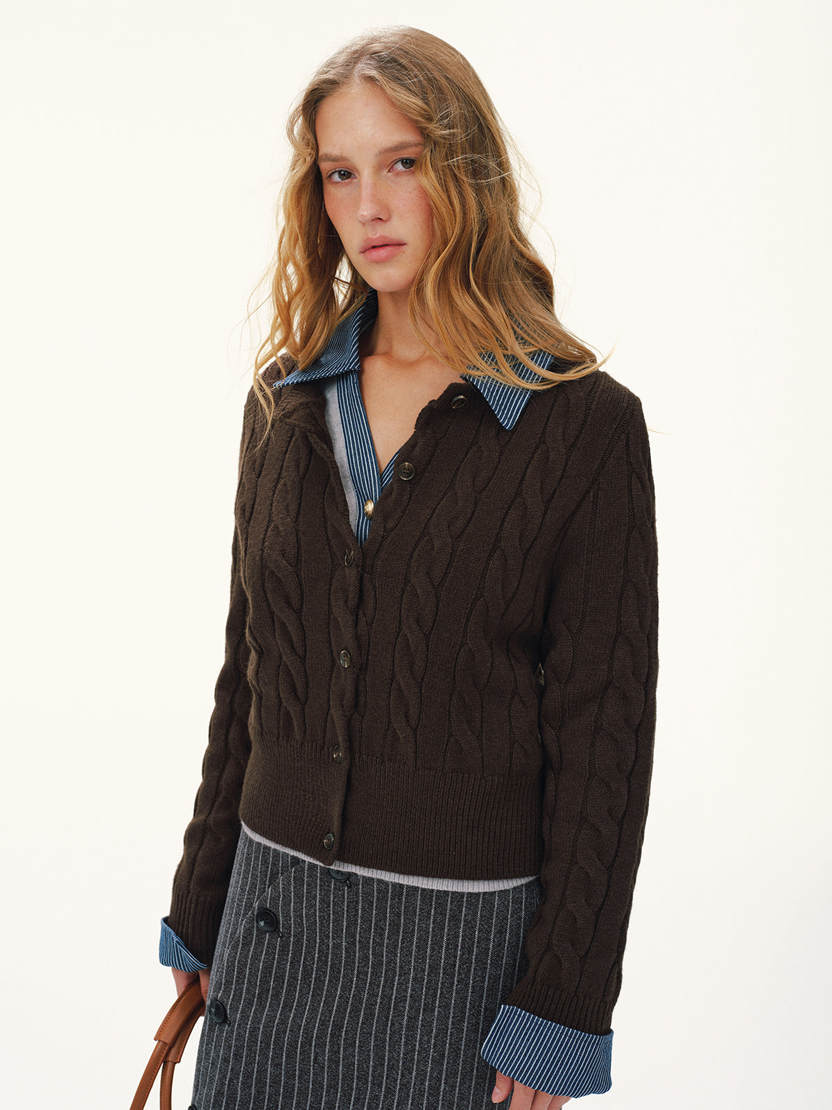 Button-Front Cable-Knit Cardigan