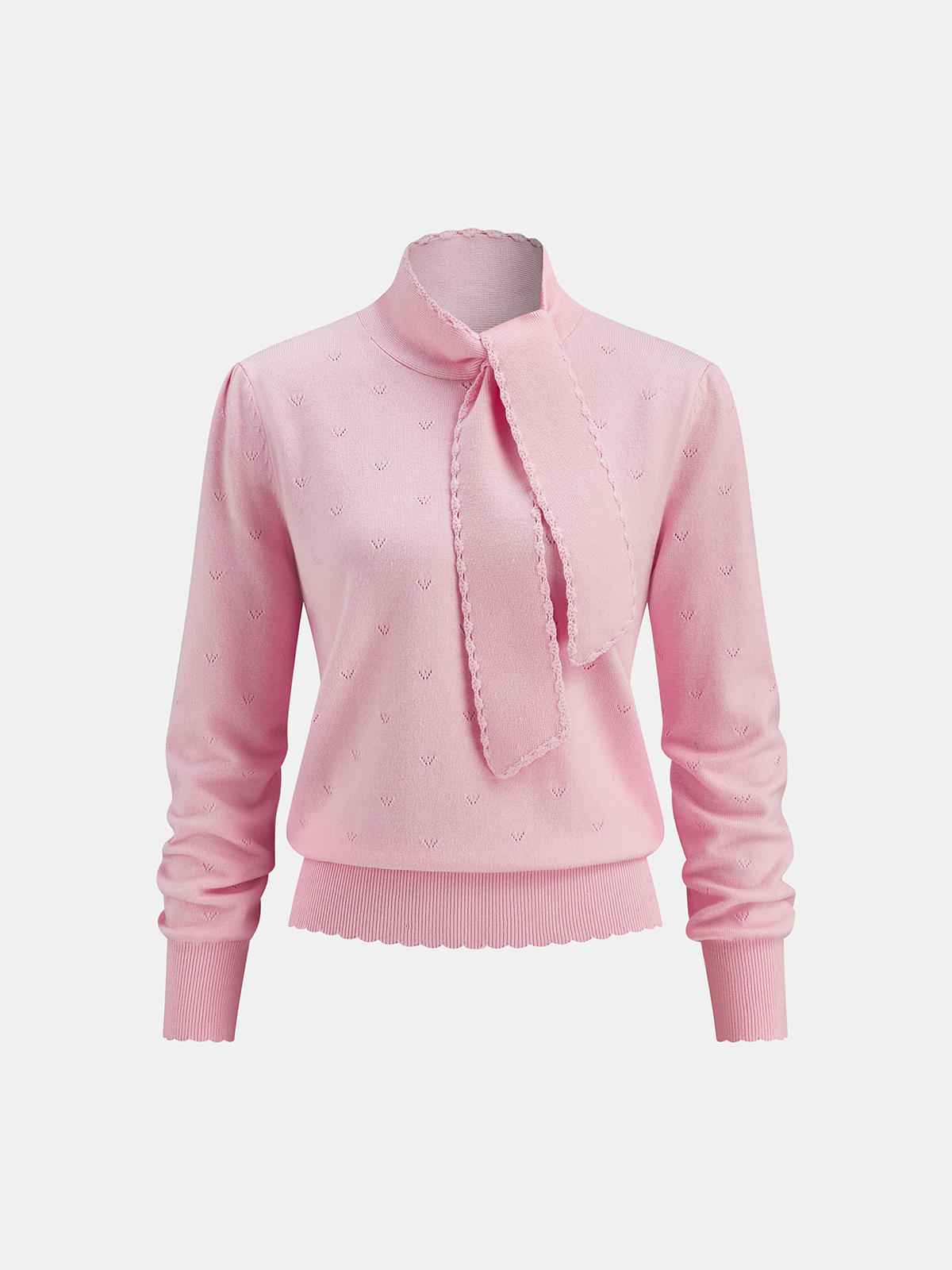 Tie Neck Eyelet Knit Sweater
