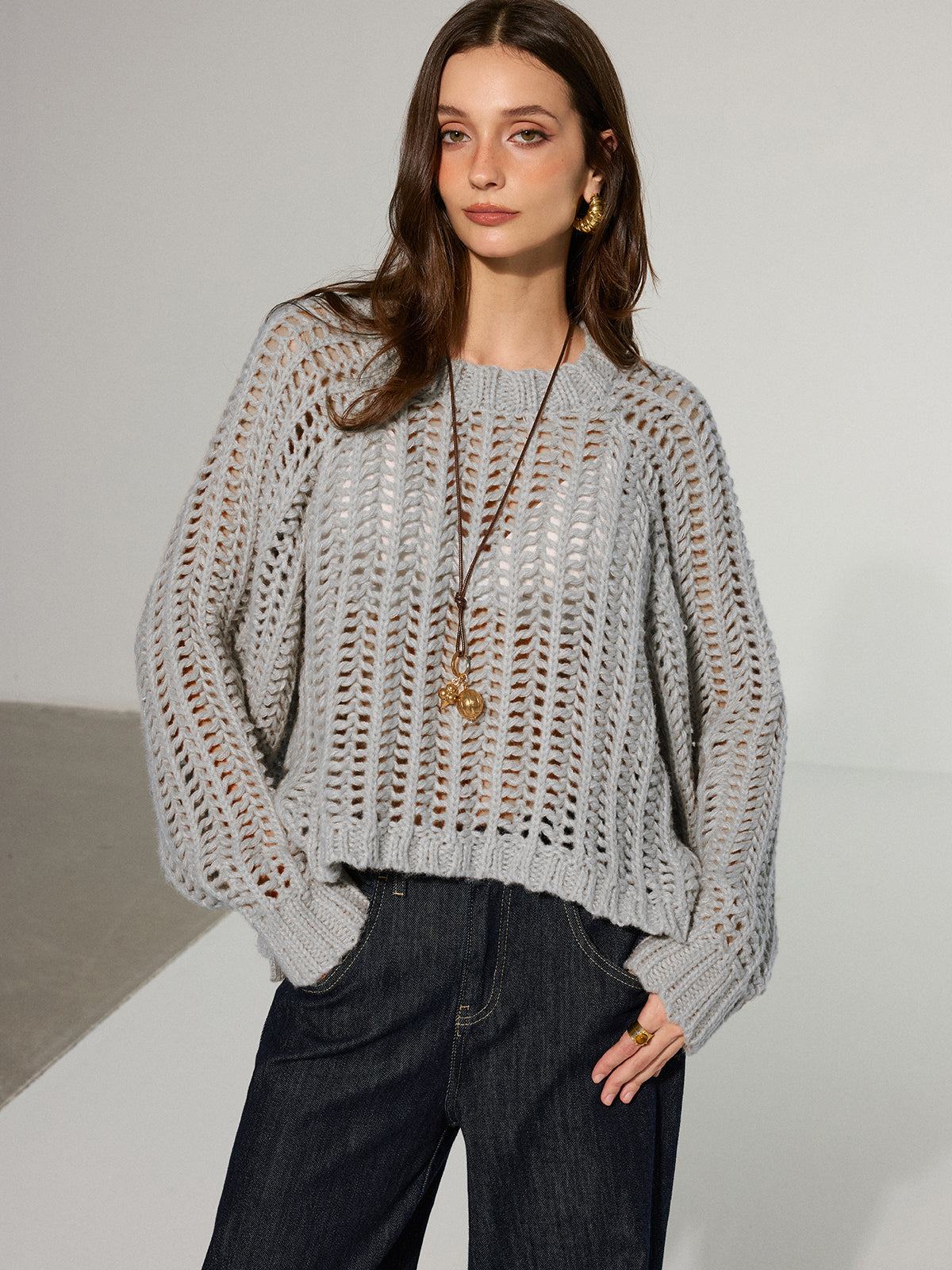 Side Tie Oversized Open-Knit Sweater