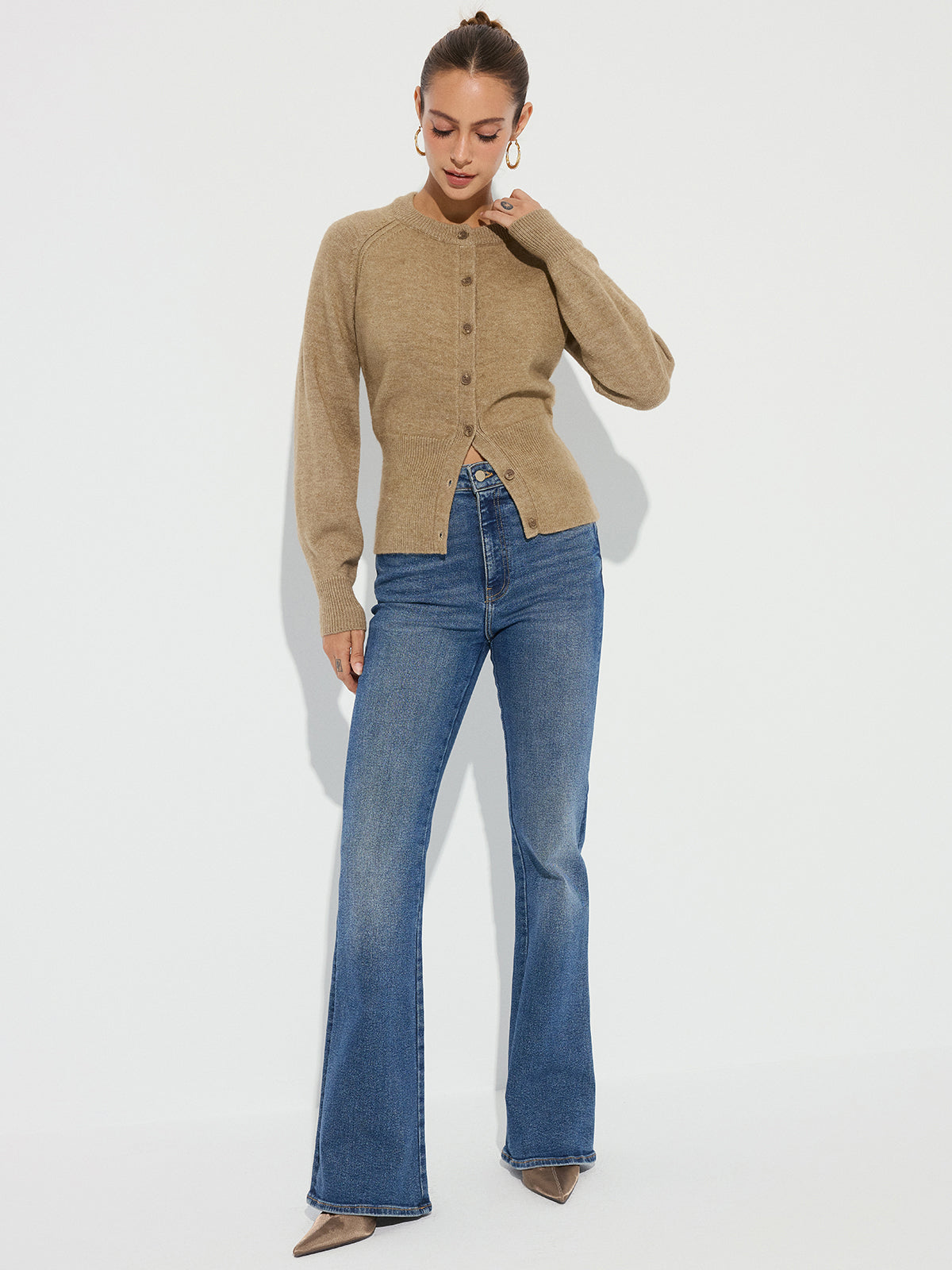 Cinched Waist Knit Cardigan