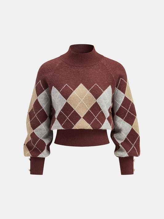 Mock Neck Argyle Sweater