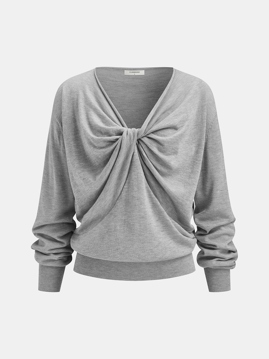 Twist-Front Wool-Blend Knit Sweater